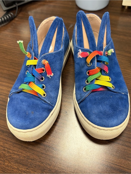 Minna Parikka Other - Minna Parikka Blue Suede Slip-On Bunny Sneakers with Rainbow Laces